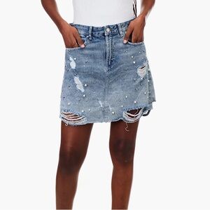 Zara Blue Relaxed Fit Denim Distressed Mini Skirt Size Small